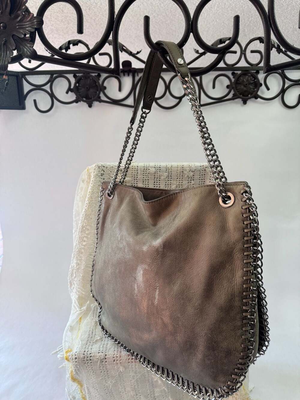 Michael Kors Large Braided Grommet Silver Metallic Leather Shoulder Bag - Picture 5 of 8